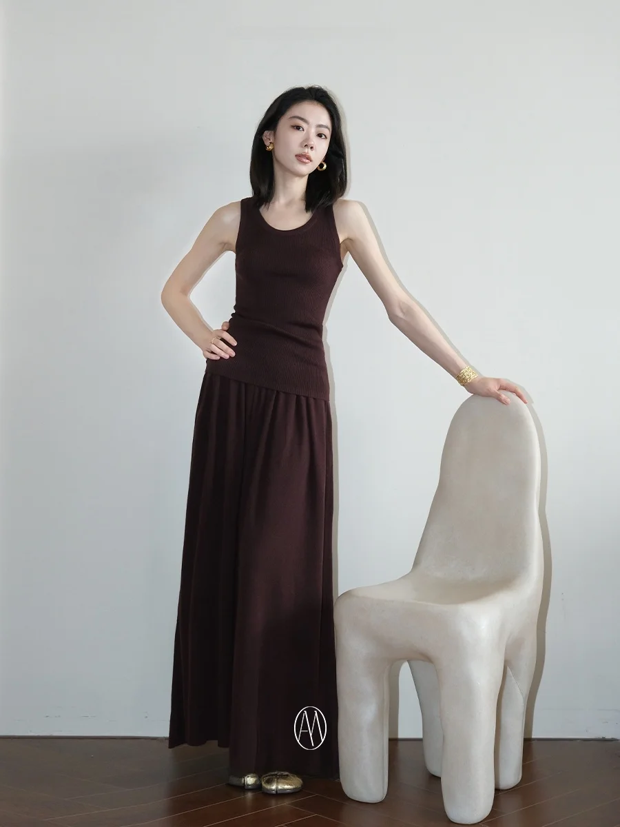 

Комплект MANNALA Cloud Soft: повседневный шерстяной жилет с открытыми плечами и юбка миди, модный женский костюм Q439