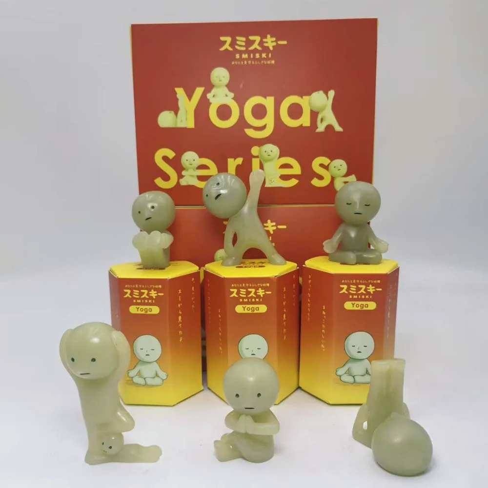 

Smiski Yoga Series Mystery Cute Noctilucent Green Doll Action Figures Cartoon Desktop Blind Box Model Gift Doll Toys