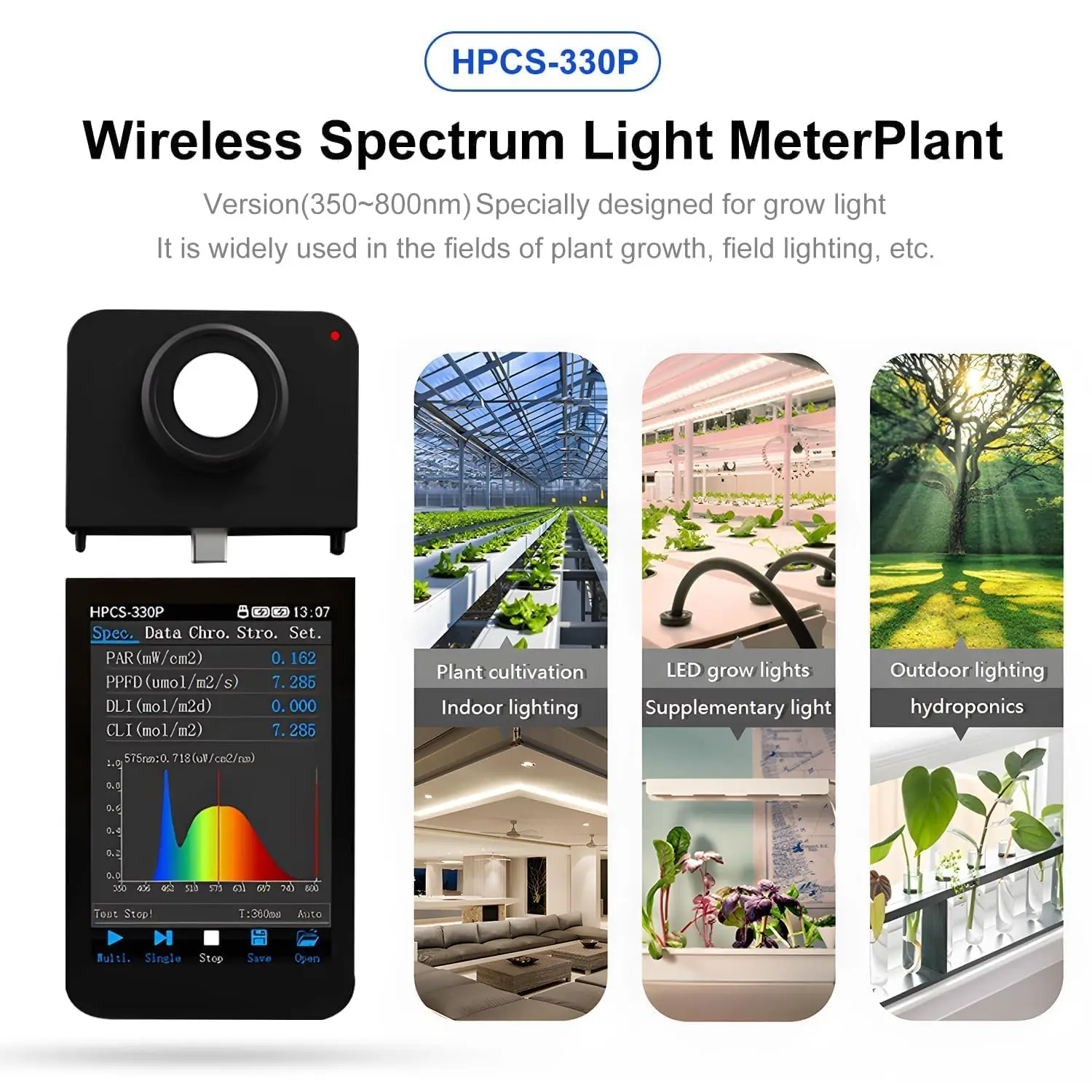 HOPOOCOLOR Par Meter Wireless Bluetooth Spectrometer HPCS-330P PPFD Measurement