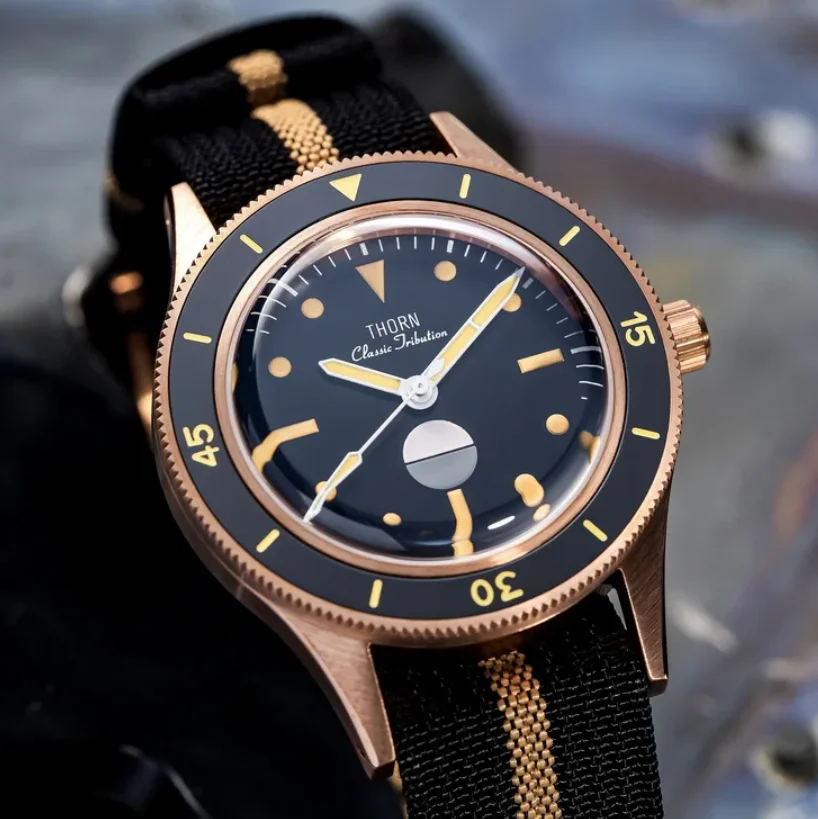 THORN Men Automatic Watch 40MM Bronze Mechanical Wristwatch Diver 200m Waterproof C3 Luminous Sapphire Mirror NH35 Ceramic Bezel