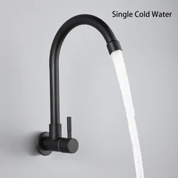 ULA Black Kitchen Faucet Wall Mounted Flexible Faucet Stainless Steel Only Cold Water Sink Faucet Kitchen Water Tap Nozzle