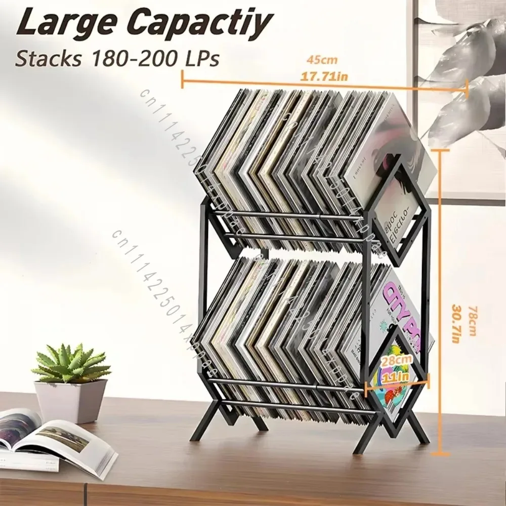 Book Magazine Organizer CD Display Vinyl Record Storage Rack 2 Tier Metal LP Holder Stand Album Shelf