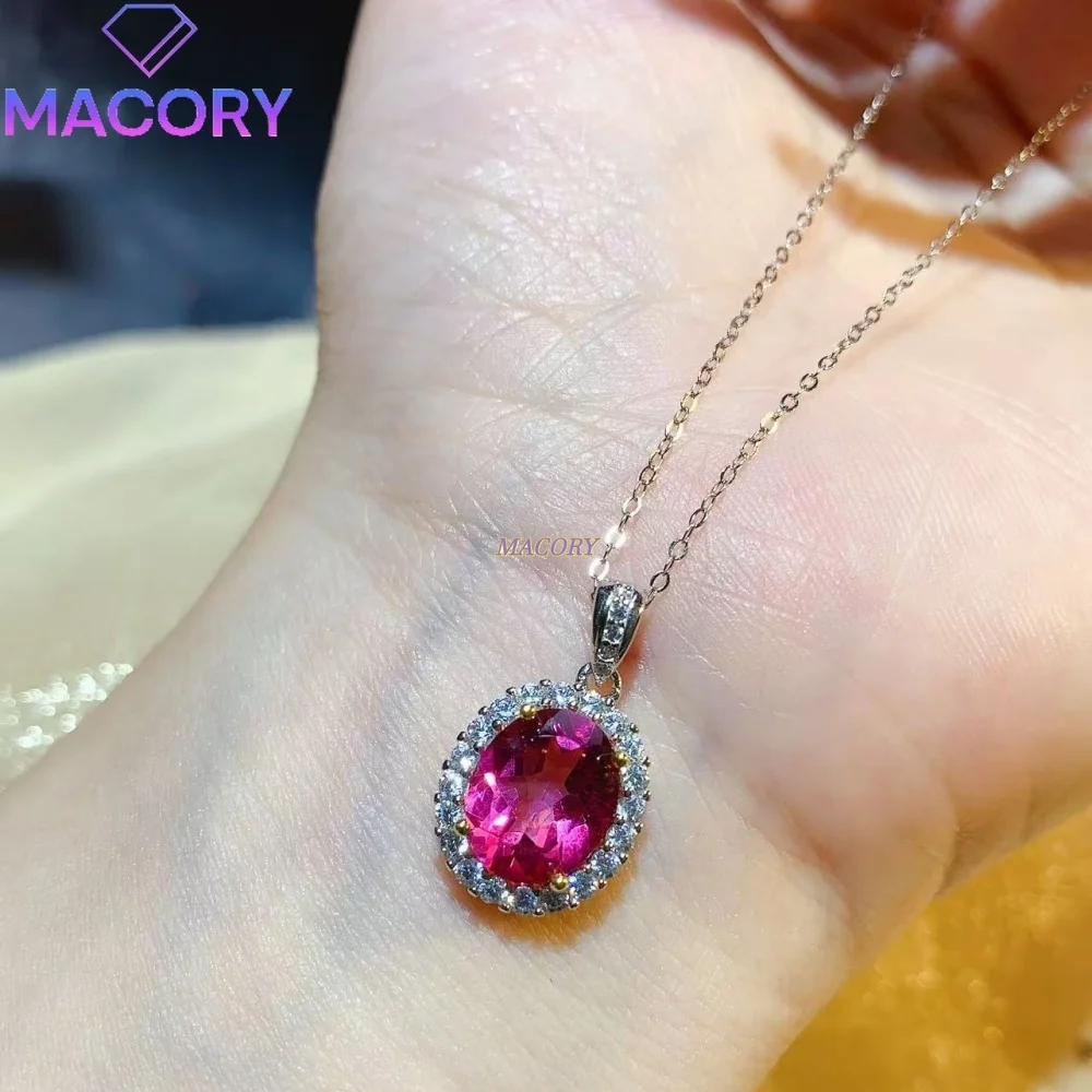 Natural Pink topaz necklace s 925 silver vintage classic delicate pendant everyday versatile Valentine's Day gift birthday gift