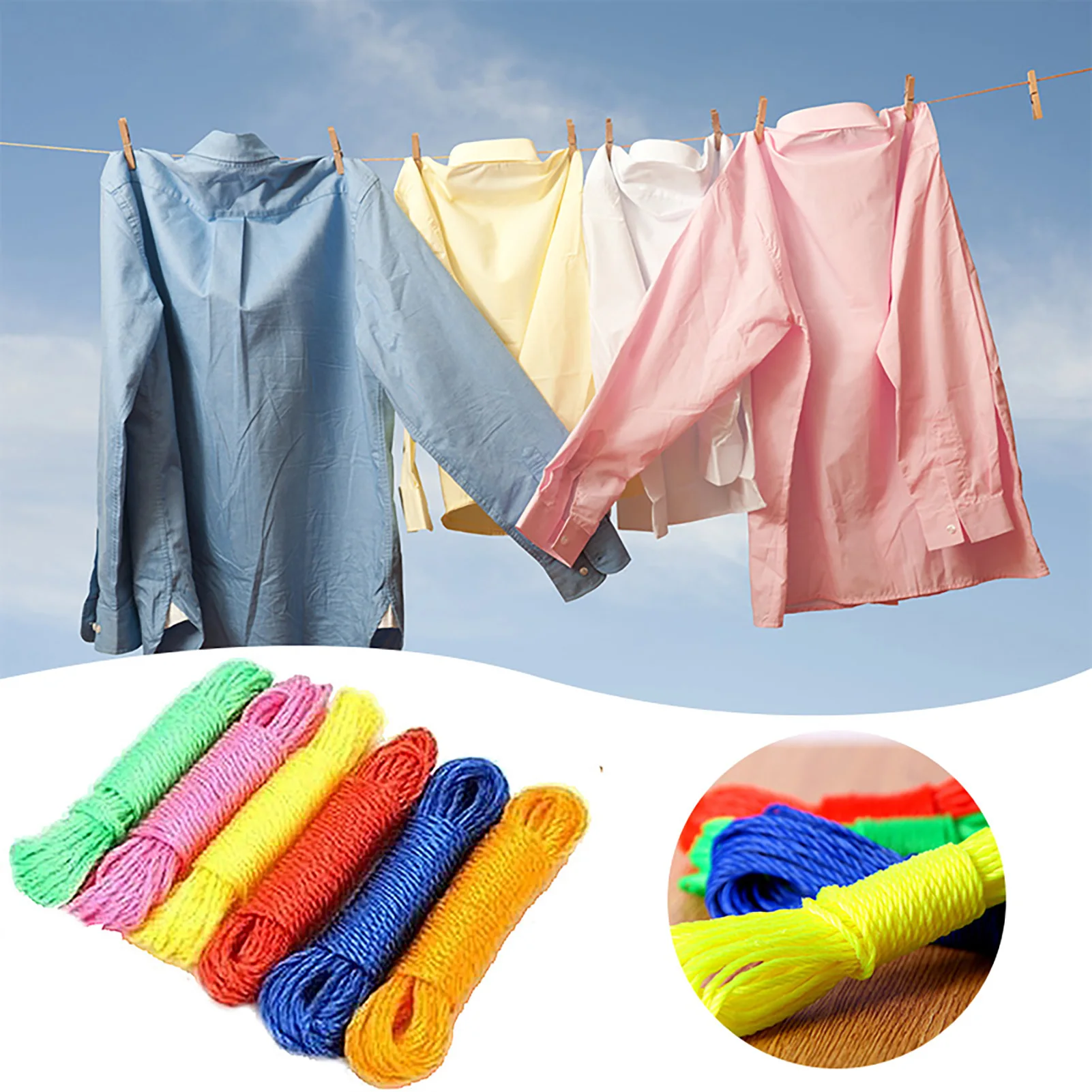 

10m Clotheslines Hanging Rope Bright Color Laundry Drying Clothesline Rope Suitable for Home Hotel Outdoor Camping Travel Use