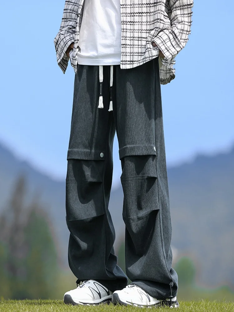 

Мужские вельветовые брюки прямого кроя, повседневные, весенне-осенние, свободного кроя, в американском ретро-стиле, с плиссировкой, рабочие брюки