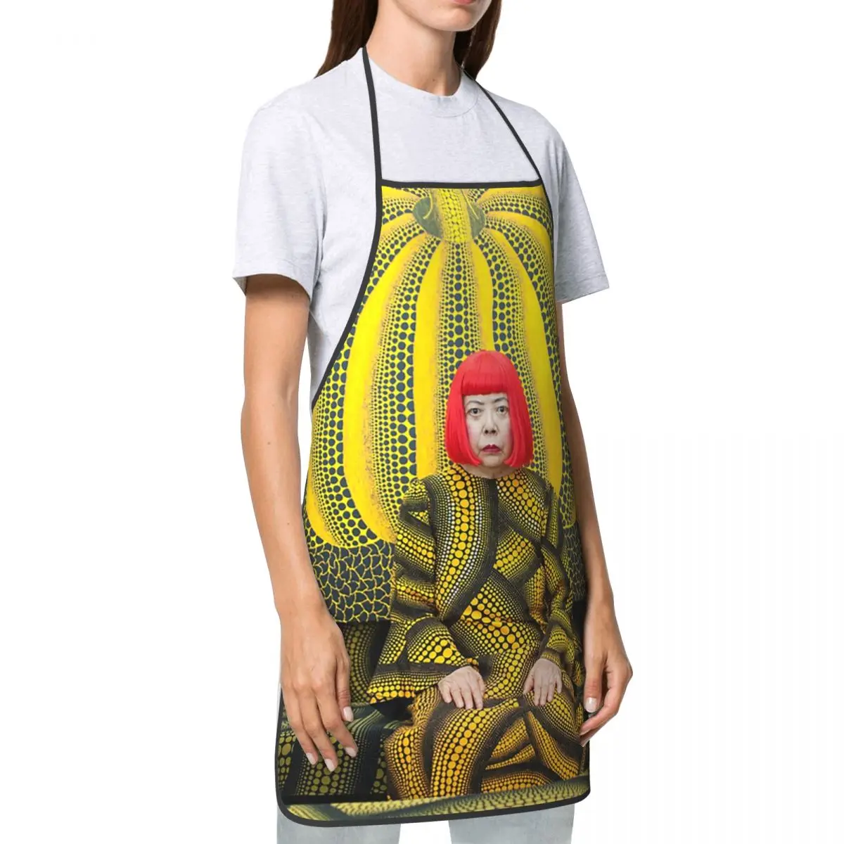 Custom Bib Yellow Pumpkin Yayoi Kusama Aprons Men Women Adult Chef Cooking Kitchen Polka Dots Queen Tablier Cuisine Gardening