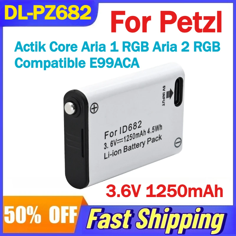 

3.6V 1250mAh DL-PZ682 Battery for Petzl Actik Core Aria 1 RGB Aria 2 RGB Headlamp Compatible E99ACA Rechargeable Batteries