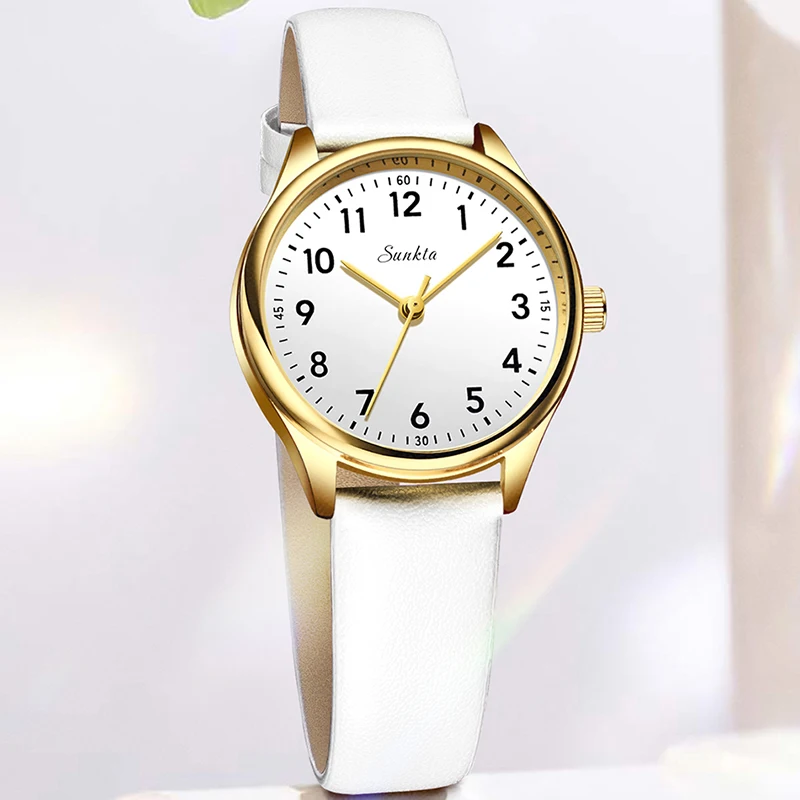 Reloj de pulsera SUNKTA para mujer, relojes elegantes de cuarzo de lujo a la moda informal para mujer, reloj sencillo resistente al agua para mujer, reloj de mujer