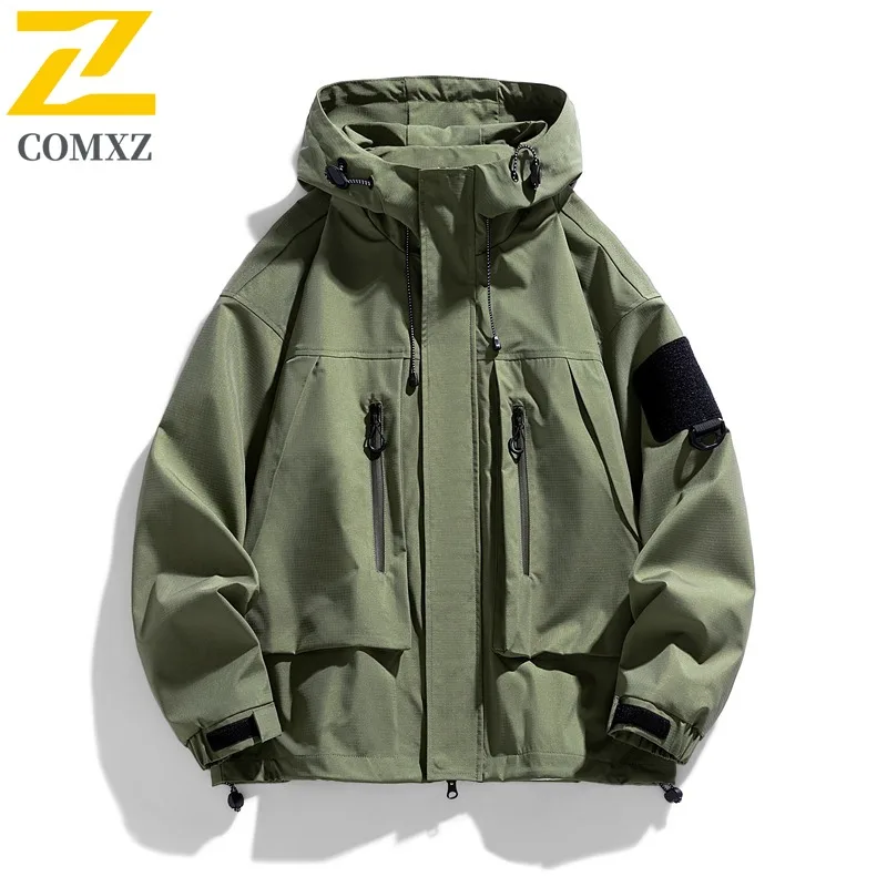 

COMXZ 2024, мужская рабочая одежда, куртка, весна-осень, модное пальто с капюшоном, черная стильная повседневная верхняя одежда