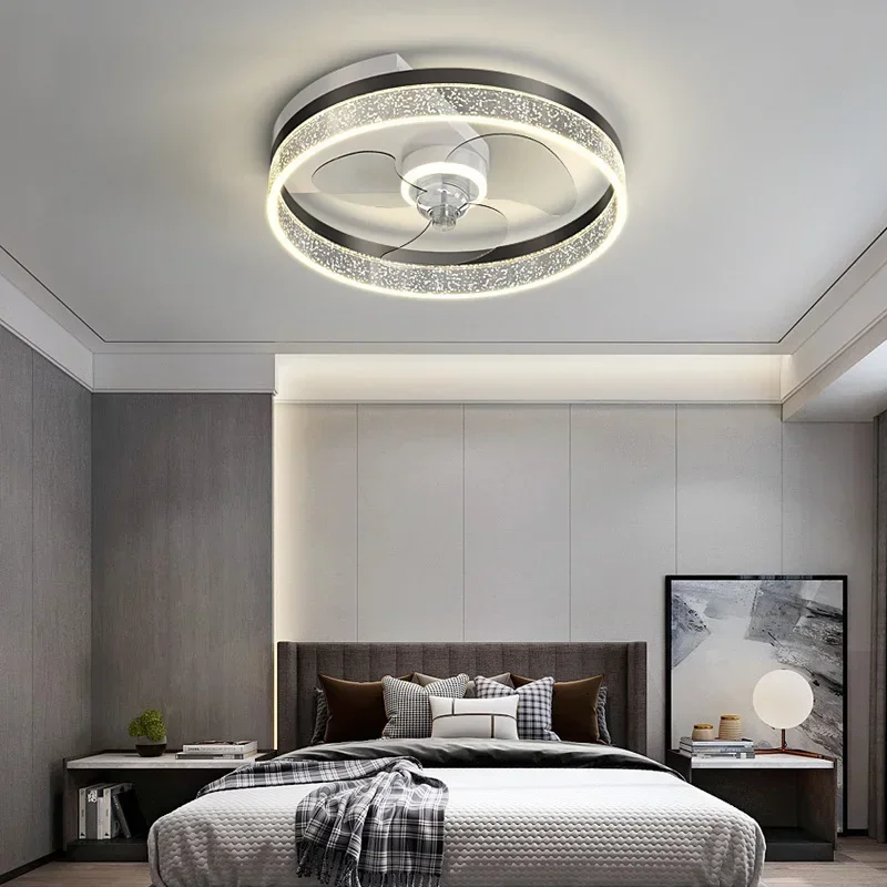 Modern minimalist gold-plated brushed circular ceiling light LED three light bedroom transparent decorative fan light