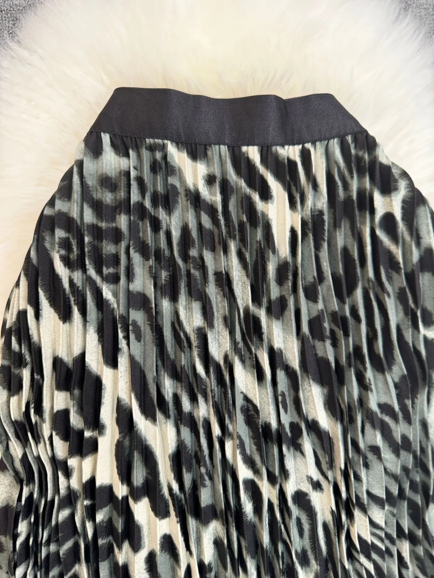 Spring Summer Leopard Print Pleated Long Skirt For Women 2026 Vintage Casual Office Lady Skirts