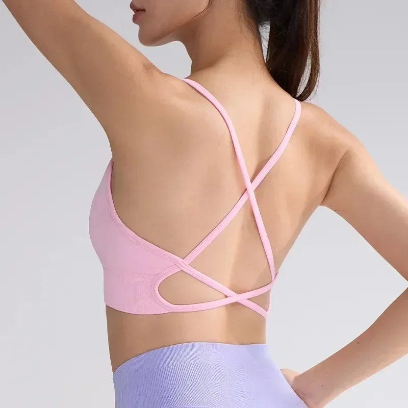 여성용 아름다운 등 스포츠 브라 요가 베스트 충격 방지 처짐 방지 베스트 고강도 타이트 피팅 요가 탑 피트니스 스포츠 브라