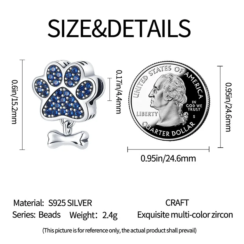Charms Beads Blue Dog Paw Print Bone Plata Fit Original 925 Charms Bracelet Beads Pet Love Blessing Jewelry Gifts for Women
