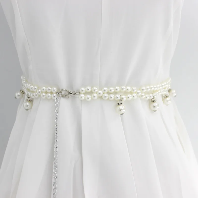 

Dress Belt Beaded Hooks Female Waist Chain Korean Version of The Sweet Fashion Pearl Decoration Metal Belt