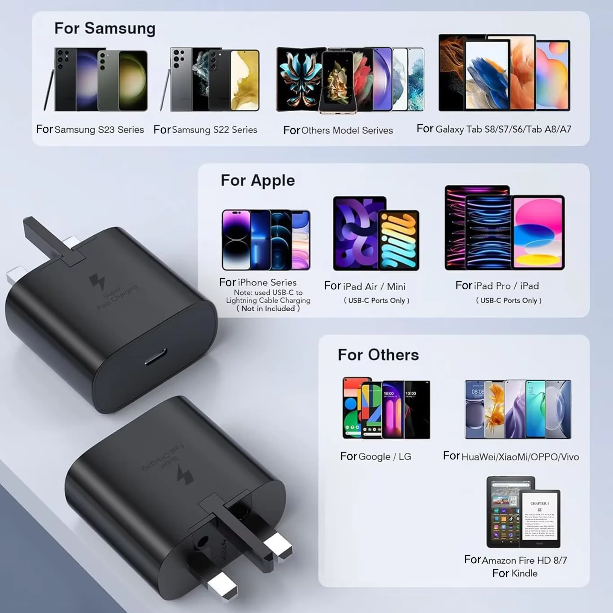 British Standard Charger For Samsung Fast Charge Plug USB C UK Type C Charging Plug USBC For Galaxy S25/S24/S23/S22/S21/S20