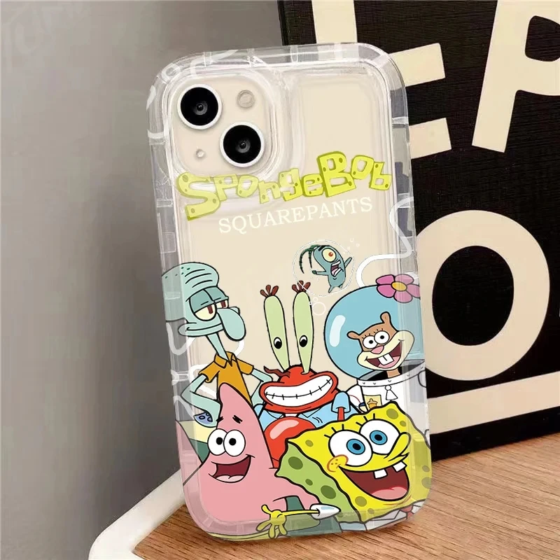 Capa transparente dos desenhos animados S-SpongeBobs para Samsung A03S A05S A13 A14 A21S A22 A23 A24 A31 A32 A33 A34 A35 A51 A52 A53 A71 A72 5G Airbag