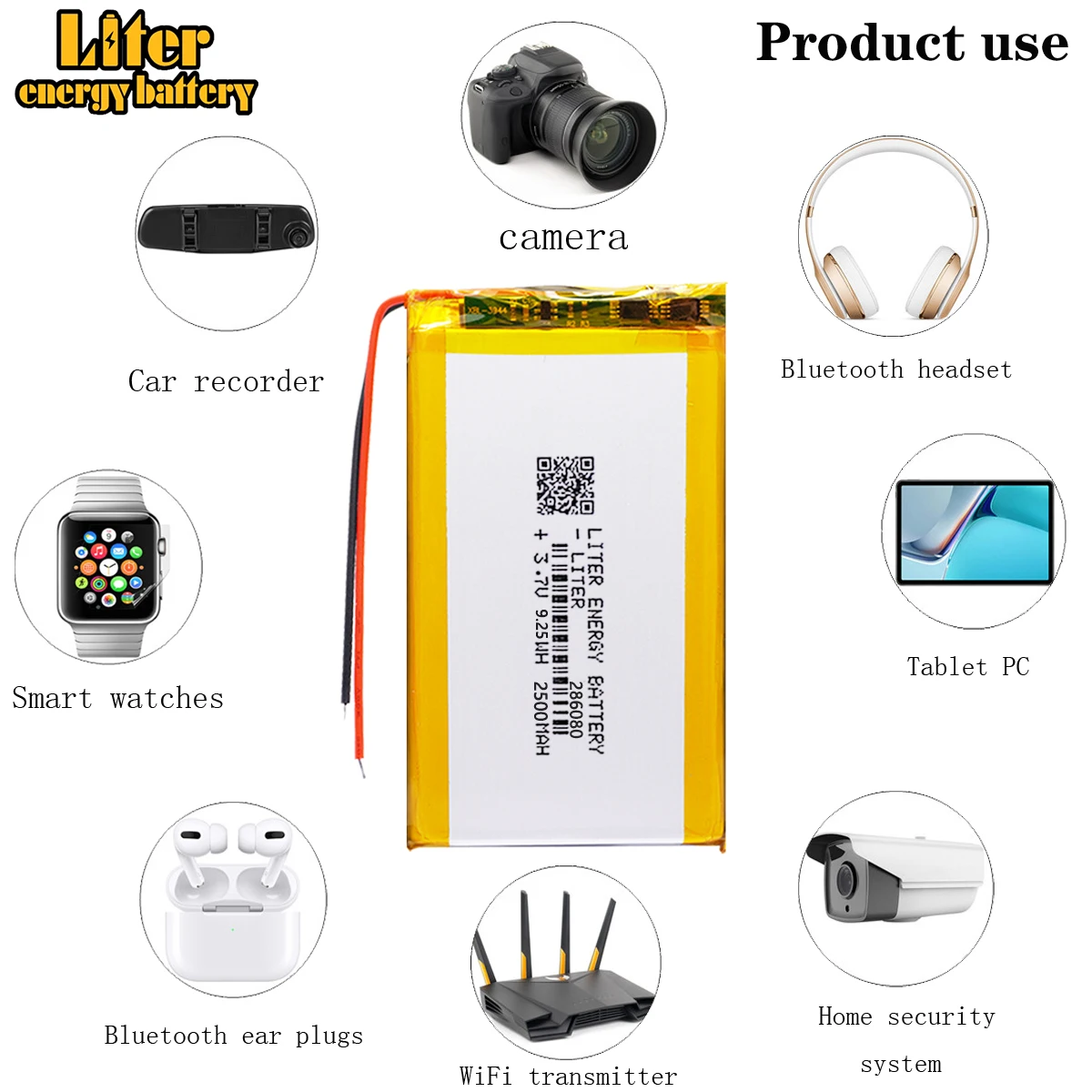 286080 306080 3,7 V 2500 mAh 9,25 Wh Lithium-Polymer-Akku mit Schutzplatine für MP4-GPS-Spielekonsole