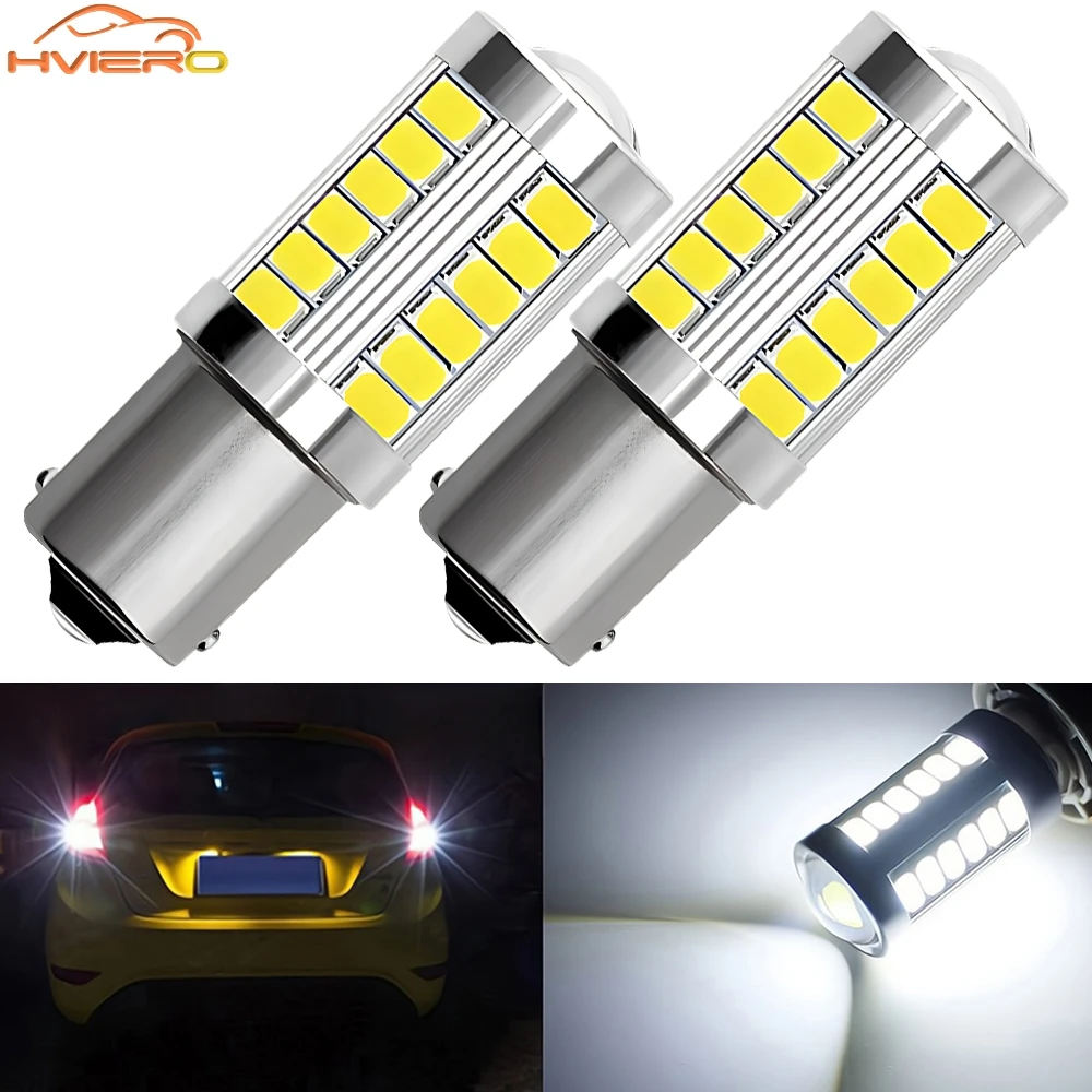 

2Pcs White 1156 BA15S 1157 BAY15D P21 5W 33SMD 5630 LED DC 12V Auto Brake Light Tail Lamp Turn Signal Car Rear Reverse Bulbs Fog