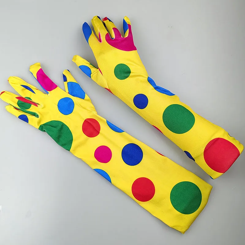 43CM Halloween Trick Decoration Props Makeup Party Dot Print Clown Long Gloves Cosplay Spandex Dance Performance Women Mittens