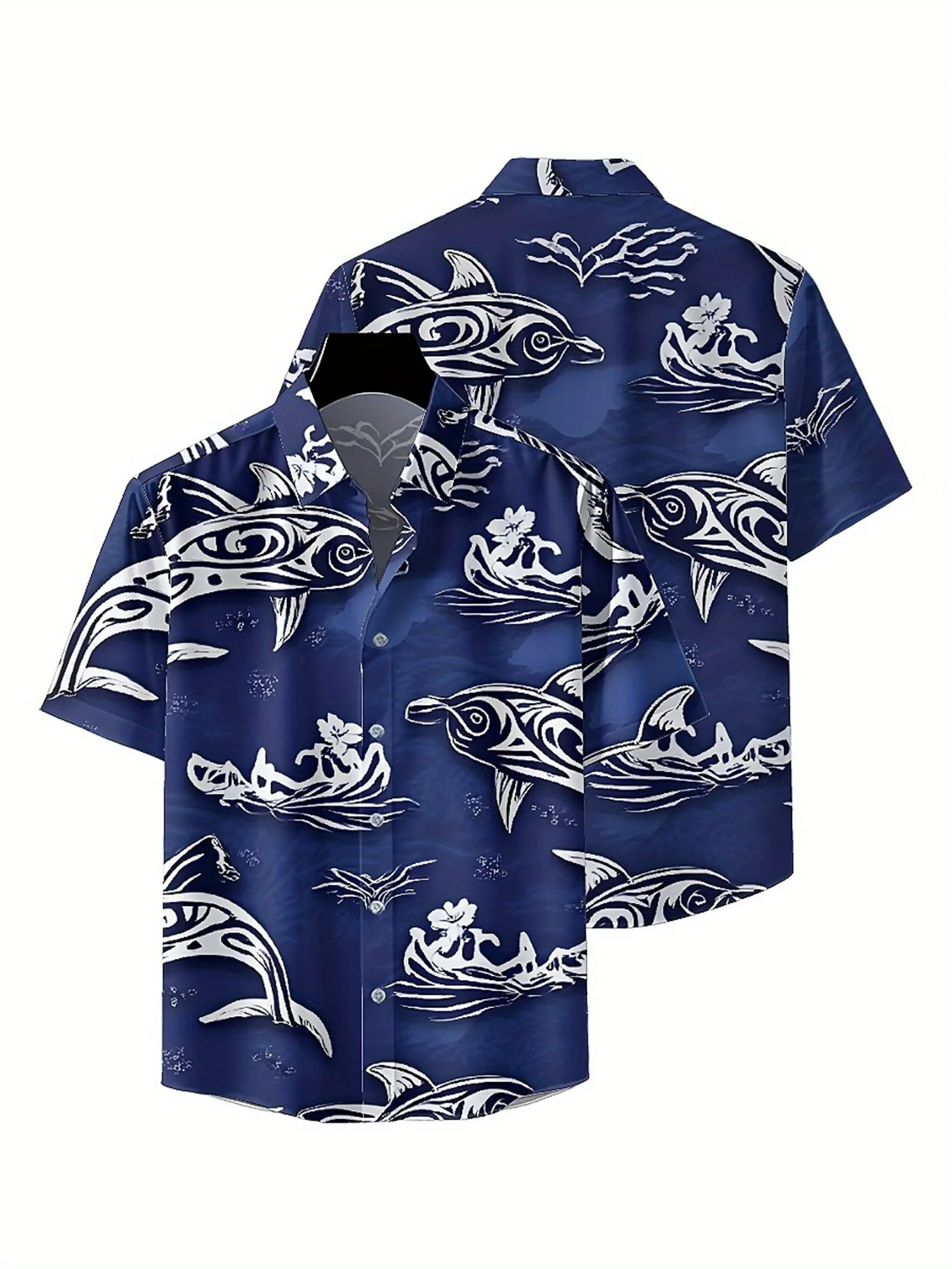 Kemeja Hawaii Ukuran Besar Pria Pola Ocean Elf, Kemeja Aloha Uniseks, Kaus Atasan Musim Panas Baru, Pakaian Jalanan