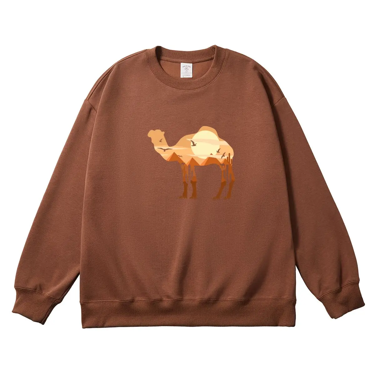 Oversized Women Pullover Desert Camel Graphic Woman Tops Female Sweatshirt Round Neck Long Sleeve Autumn Thick Clothes