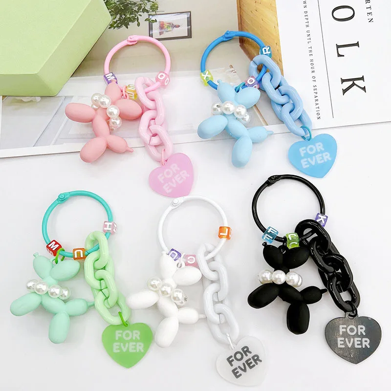 Cool Acrylic Cartoon Balloon Dog Keychains Black Candy Colored Car Keyring Key Buckle Accessories Bag Pendant Toys