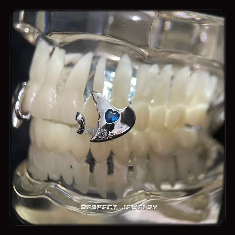 

HQ Broken Heart Tooth Jewelry Fangs Copper Inlaid Diamond Hip Hop Teeth Grillz for Men Women Jewelry Gifts Daily Wearable