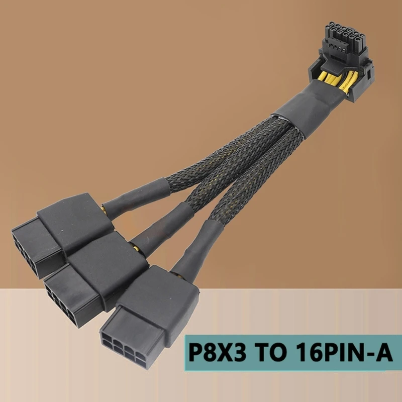 E9LB 3x8pin 8PIN to 16Pin 12VHPWR GPU Power Cable 16Pin Connector GPU Extension Cable