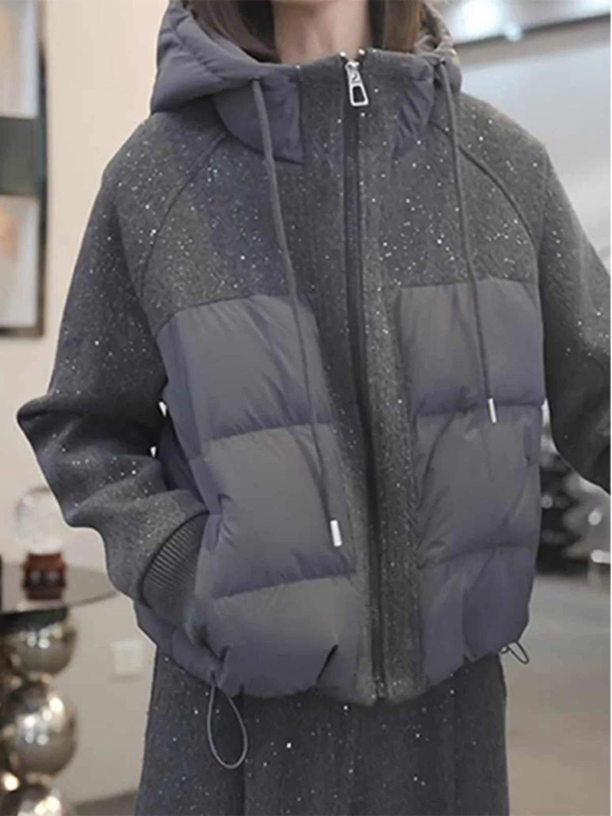 

ort Thiened Bread Sle Cotton Jaet Women's Faion Winter Coat Korean Loose Fit Hooded Zipper Closure Color