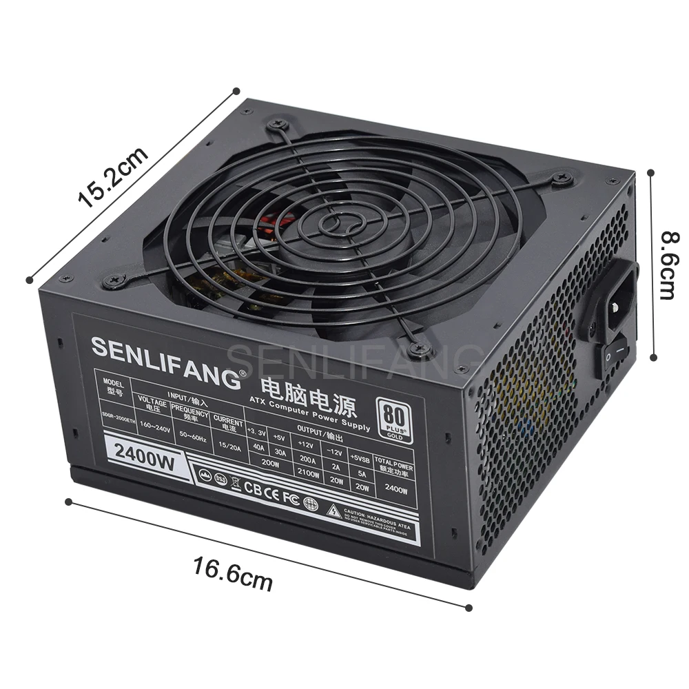 ATX 2400W 180-260V Cocok untuk Semua Jenis Catu Daya Pertambangan 8GPU Dll RVN Rig Ethereum Miner PC PSU Kontrol Suhu