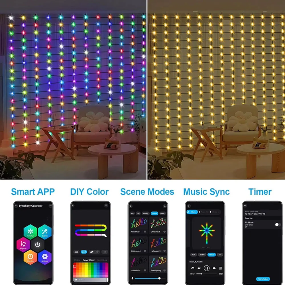 في الهواء الطلق شبكة ضوء RGB + IC شبكة ذكية ضوء DIY الرسم 400 المصابيح 64 طرق IP67 مقاوم للماء مناسبة ل فناء أضواء الحديقة