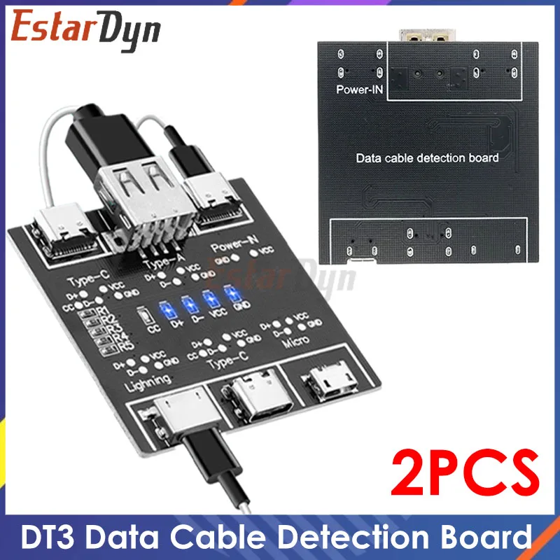 2PCS DT3 Datenkabel Erkennung Bord Typ-C Micro USB C Kabel Tester Kurzschluss Ein Aus Schalt diagnose Werkzeug für iOS Android