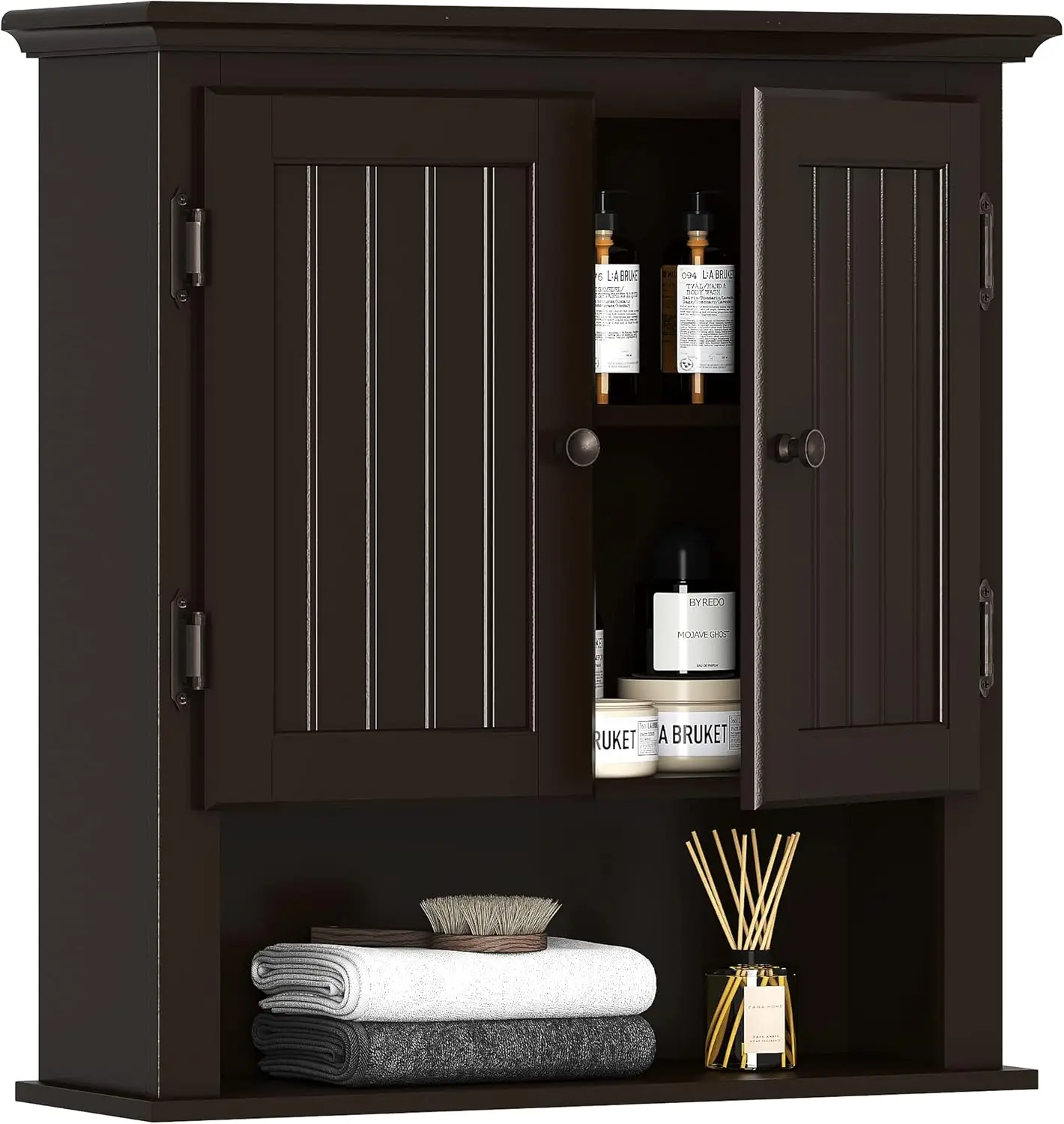 

Wall-Mounted Bathroom Cabinet with Adjustable Shelves, Over-Toilet Storage in Espresso Finish