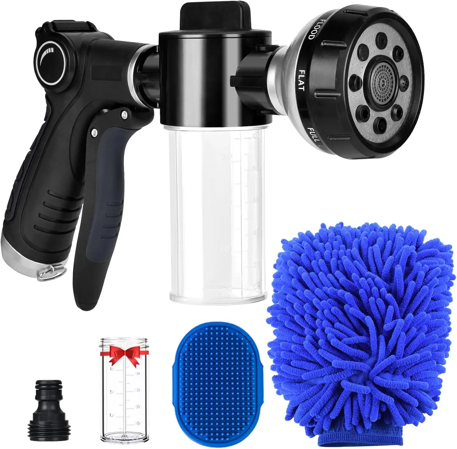 

Garden Hose Nozzle with 8 Spray Patterns and Soap Dispenser for Watering Plants, Car Wash, Pet Shower