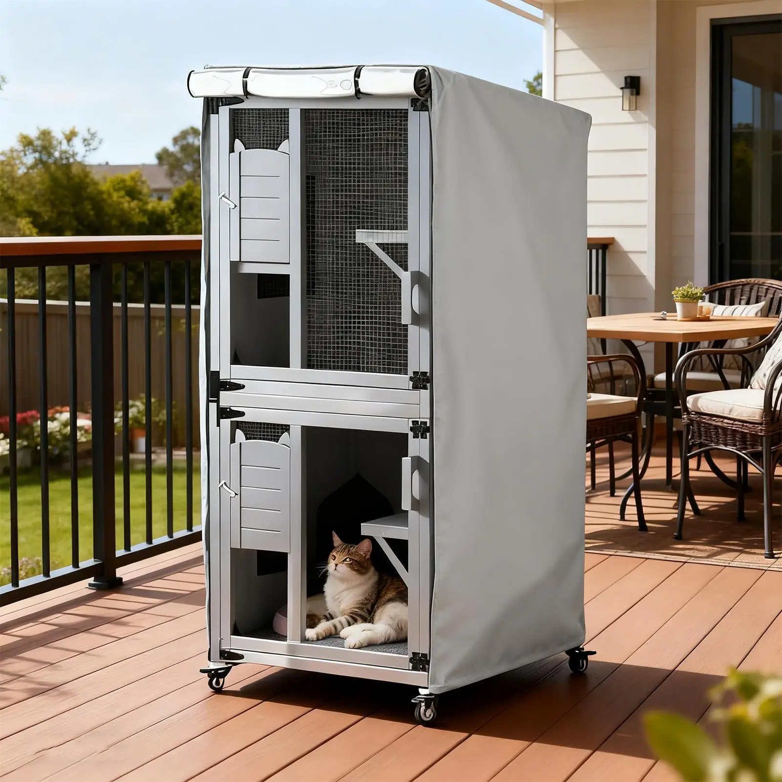 

Открытый чехол для кошачьего дома, полное покрытие, защита для котенка, дома для домашних животных, патио, балкона, заднего двора, парка, жилой зоны, гаража