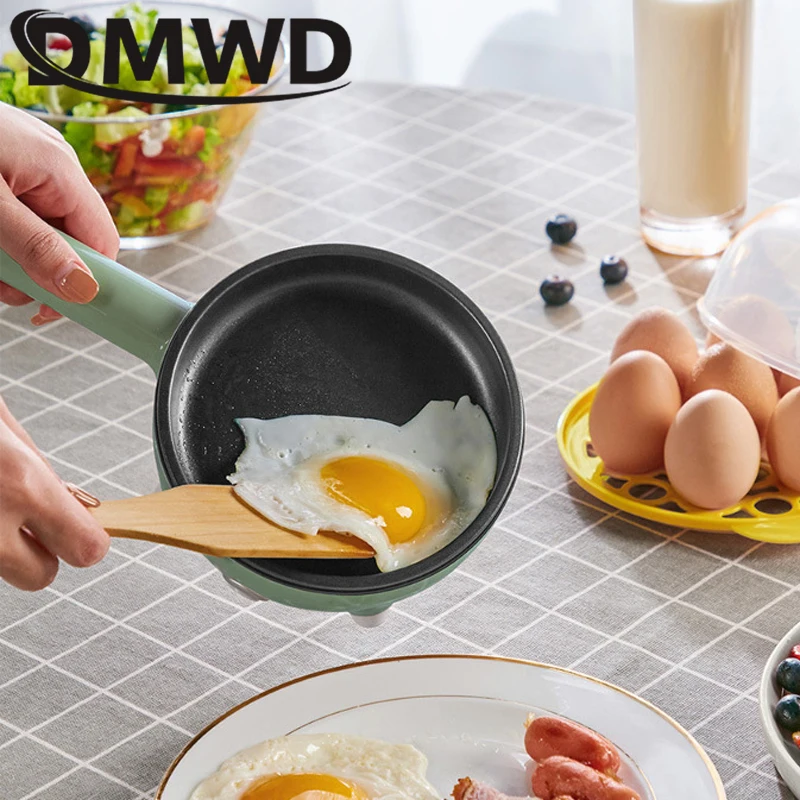 DMWD 220V Mini Electric Frying Pan Multifunctional Egg Boiler Non-Stick Steak Breakfast Pancake Fried Maker Egg Omelette Cooker