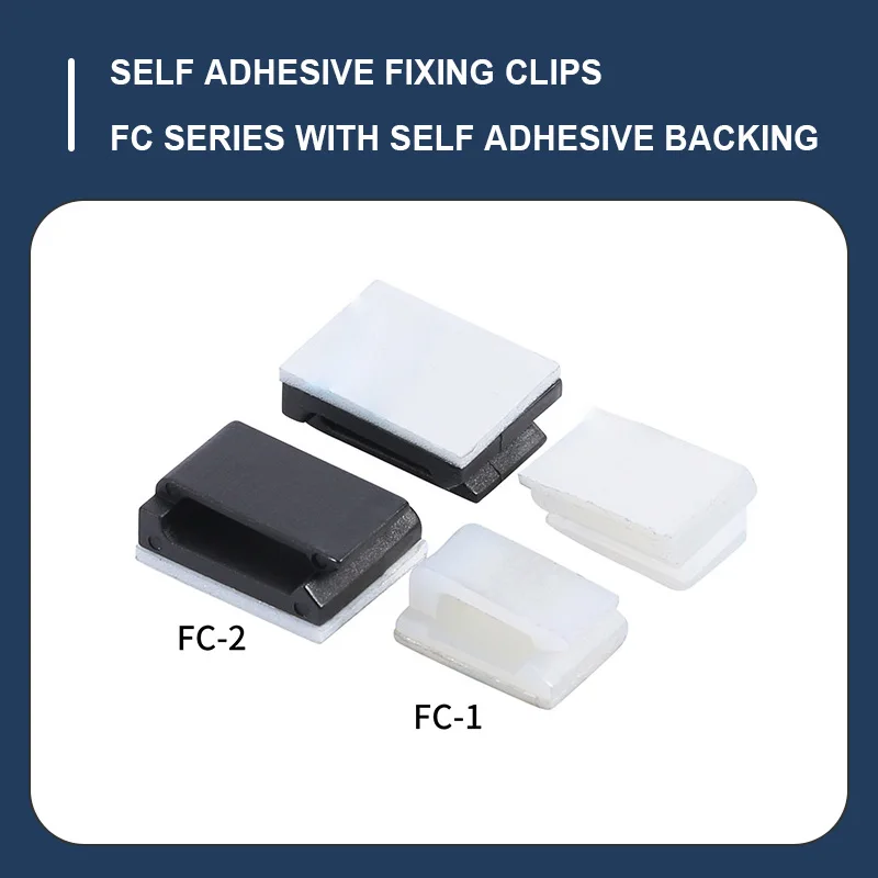 FC-1 FC-2 Self Adhesive Wire Organizer Clips 3M Backing Cable Fixer Black White For Flat Ethernet Cable Power Cord