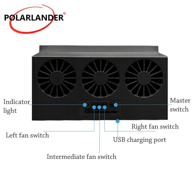 Car Exhaust Fan Accessories Three-Head Solar Black ABS 5V USB Battery-Free Solar Vehicle Exhaust Fan