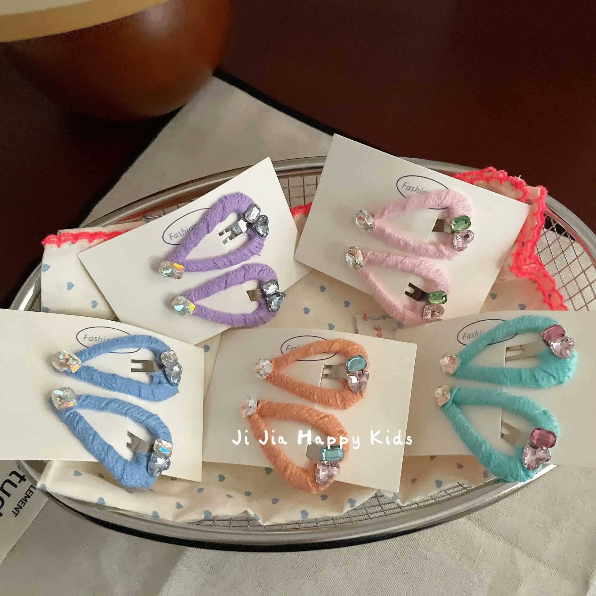 Hair Clips Cream Style Wool Yarn Water Drop Heart Rhinestone BB Clip Versatile Side Hairpin Bangs Fringe Standard Size Cozy Cute