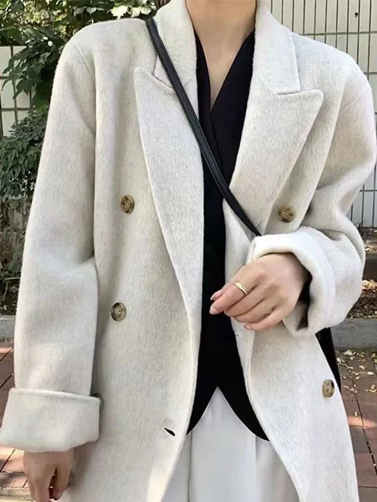 LANMREM Double-sided Cashmere Coat For Women 2024 Autumn Winter New Korean Loose Long Woolen Coats Office Lady Luxury 2DA7713