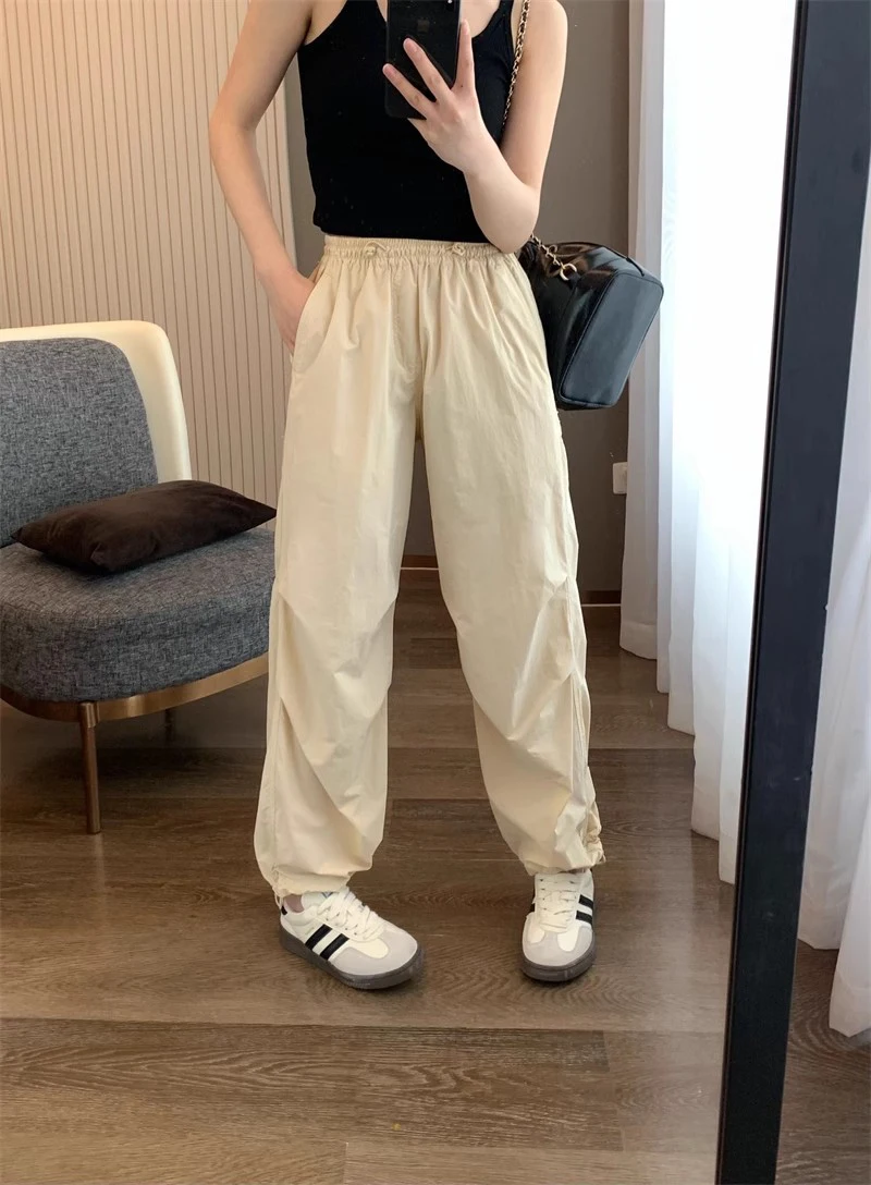 Pantalon Cargo pour femme, vêtement de rue, en peluche, en Nylon, doublé polaire, chaud, surdimensionné, isolé, coupe-vent, confortable, OL, hiver