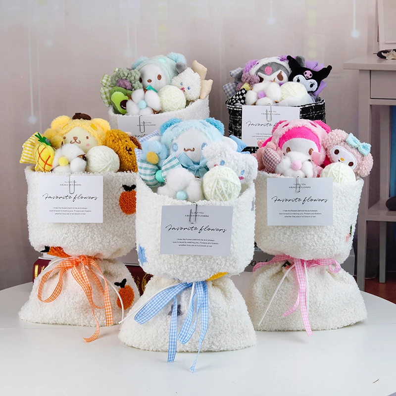 

Cartoon Sanrio Hello Kitty Kuromi Cinnamoroll My Melody Kawaii Plush Doll Bouquet Children's Toy Valentine's Day Christmas Gift