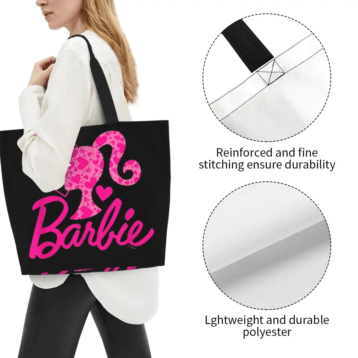 Trendy Girls Woman Barbie Grocery Bag Large Capacity Merchandise Tote Bag