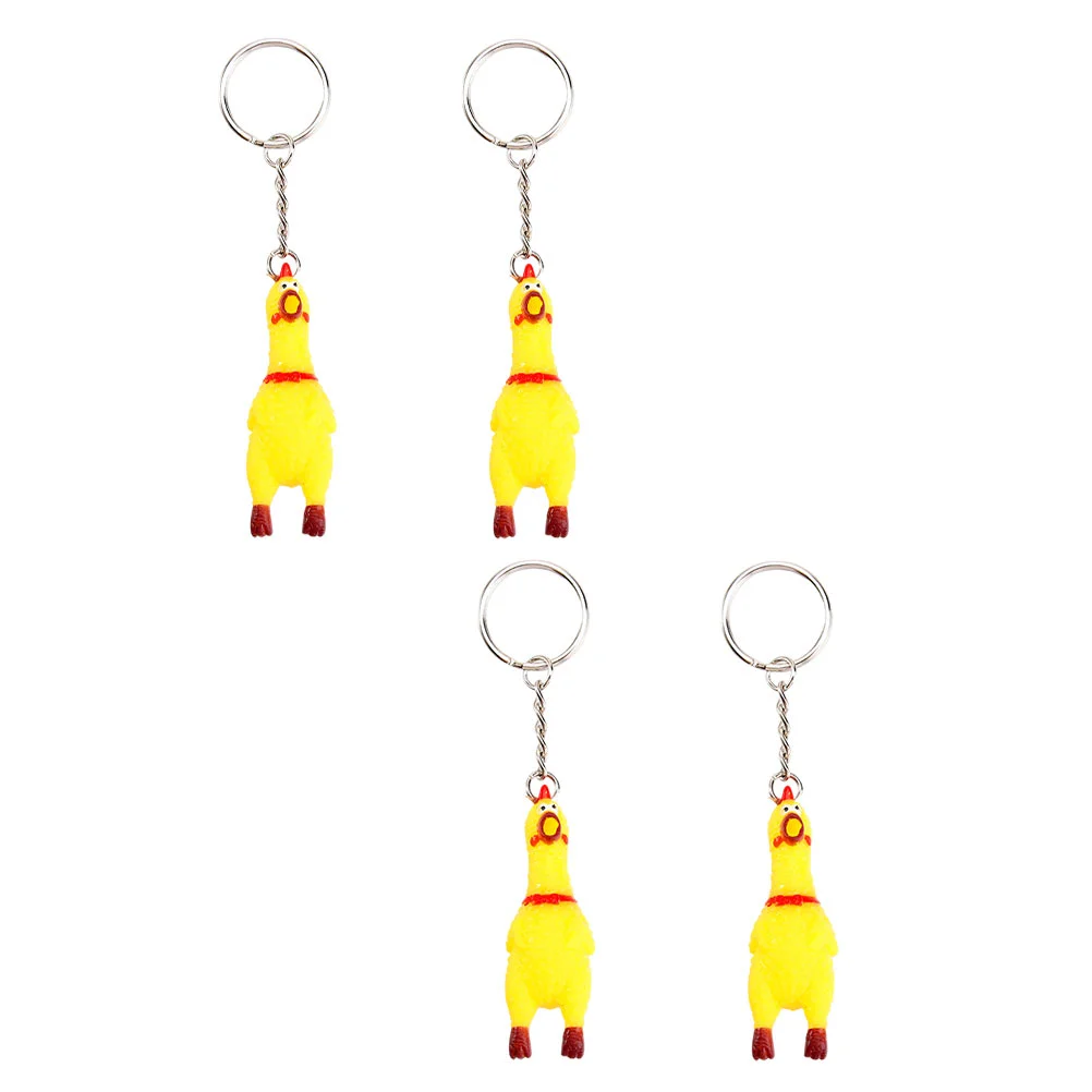 4 Pcs Screaming Chick Chicken Pendants Key Chain Bag Decoration Ornament Keyrings Fashion Holder Keychain Accessories Cars Toys