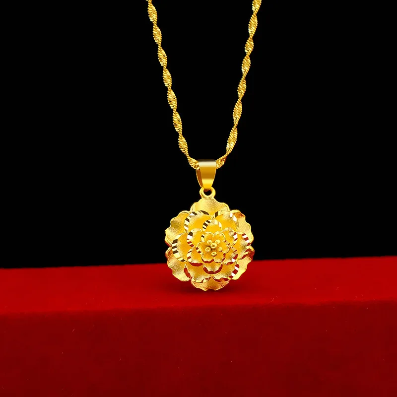 

Women's 24K Gold AU999 Flower Pendant | Ancient-chiseled peony with velvety texture, elegant for traditional settings