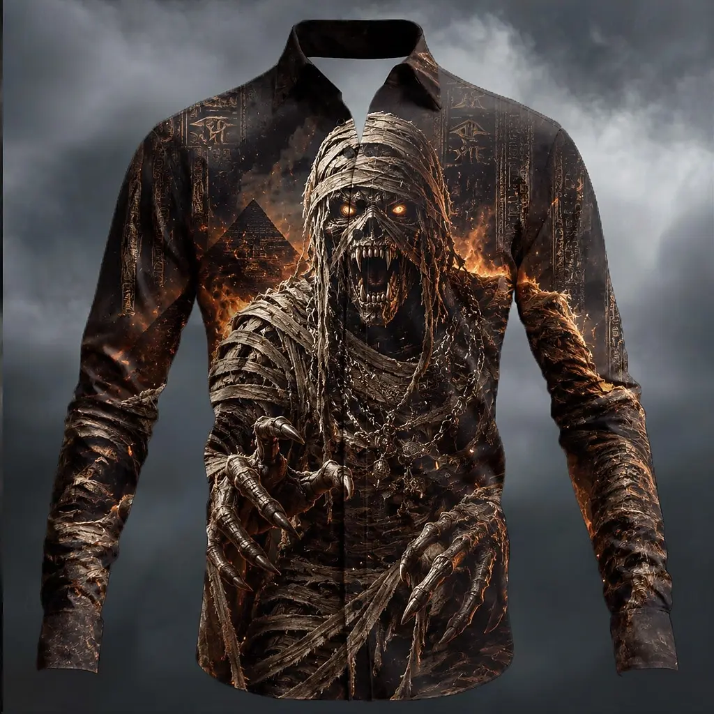 Autumn Winter Men's street Harajuku shirt Halloween Men's Zombies Casual Shirt Long Sleeve Horror Dark Party Men's Graphic shirt