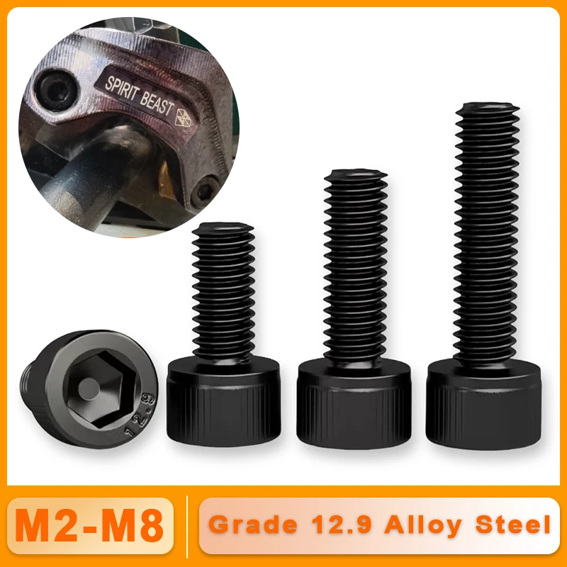 5/10/20/50pcs M2 M3 M4 M5 M6 M8 Black Grade 12.9 Steel DIN912 Whole Fully Thread Hexagon Hex Socket Cap Allen Head Screw Bolt