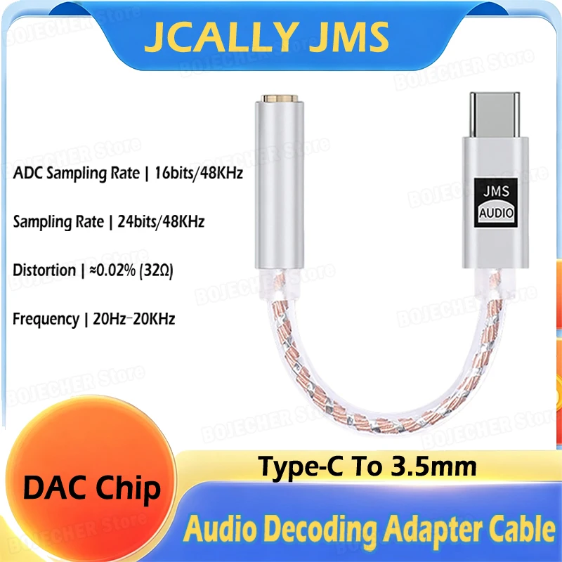 JCALLY JMS Decoding Audio Adapter Cable With DAC Chip Type-C To 3.5mm Hi-Fi Portable Earphones Amplifier For Type-C Devices