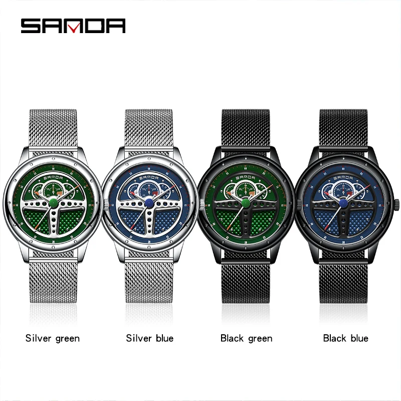 Hot Sell Men Sports Wrist Watch Car Steering Wheel 3D Model Waterproof Stainless Steel Clock Quartz Watches Relogio Masculino