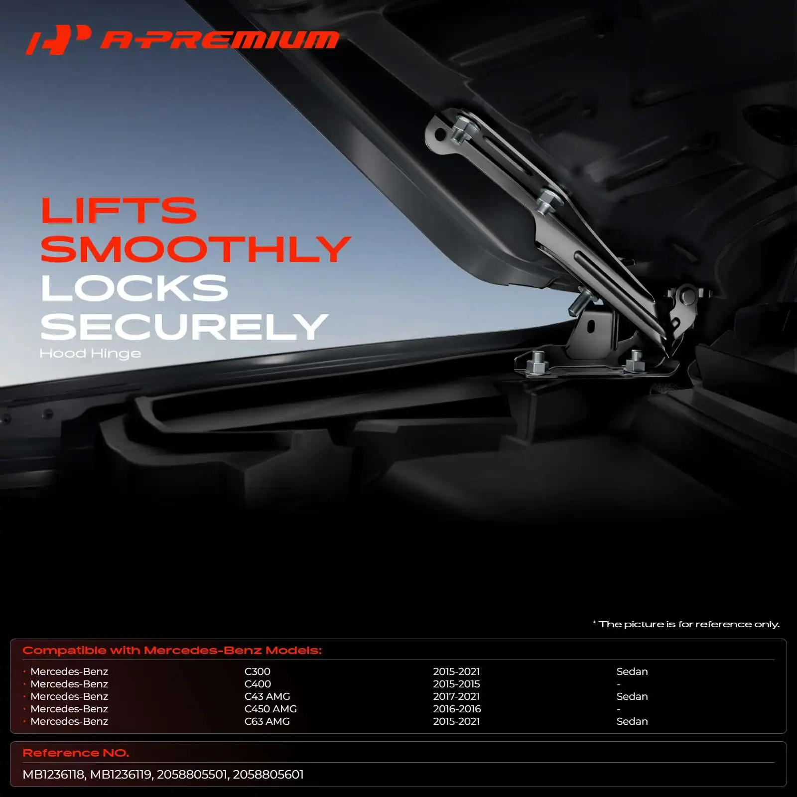 A-Premium Pair Front Driver & Passenger Side Hood Hinge Bracket for Mercedes-Benz C300 2015-2021 C400 2015 C43 AMG 2017-2021